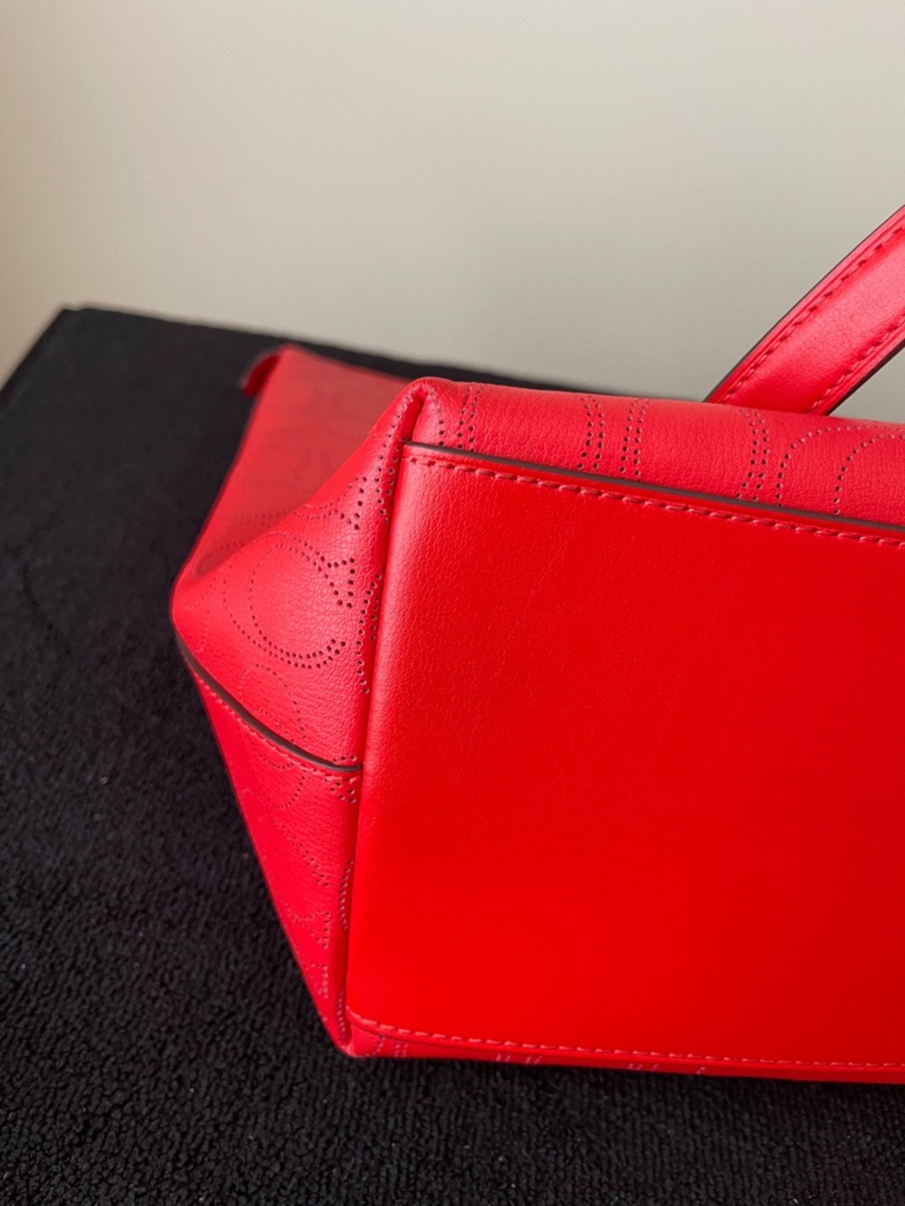 Coach Red Embossed Logo Tote with Front Zip Pocket - Picture 7 of 10